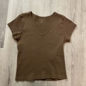 brandy melville dark brown v neck ribbed
